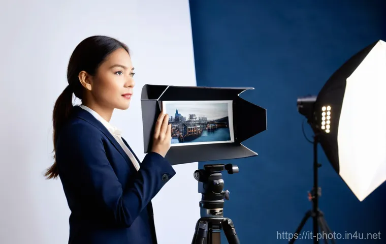 사진 자격증으로 업계 선배들에게 인정받는 법 - **Prompt:** A dedicated female photographer, in her early thirties, stands confidently in a well-equ...