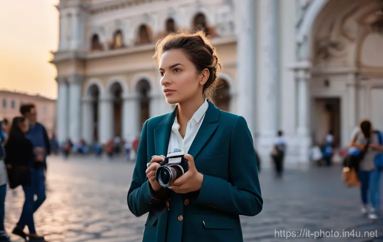 사진 자격증 실기시험 팁 - Prompt 1: Focused Professional Photographer in a Dynamic Urban Environment**