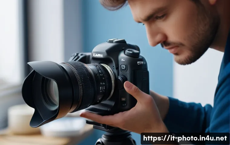 사진 자격증 시험 준비 방법 - A detailed close-up shot of a professional DSLR camera setup on a sturdy tripod in a bright Italian ...