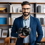 사진 자격증 이직 시 주의해야 할 점 - A professional Italian photographer in a modern studio environment, wearing stylish casual clothing ...