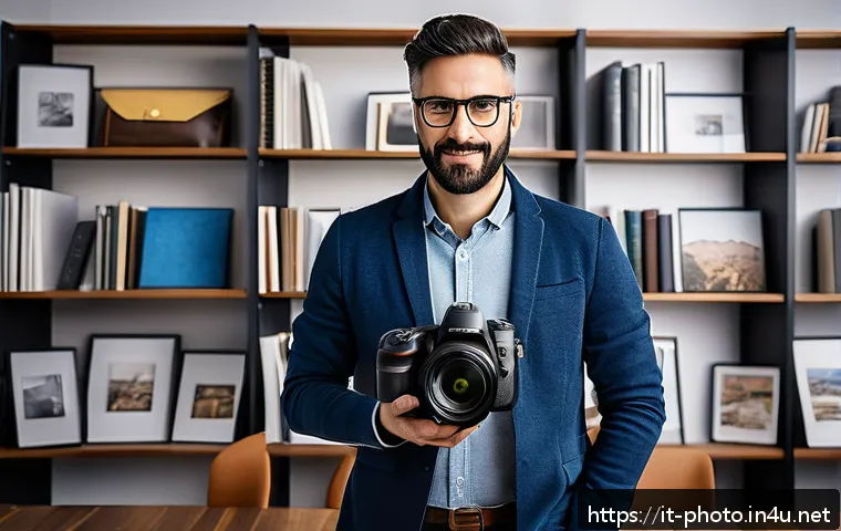 사진 자격증 이직 시 주의해야 할 점 - A professional Italian photographer in a modern studio environment, wearing stylish casual clothing ...
